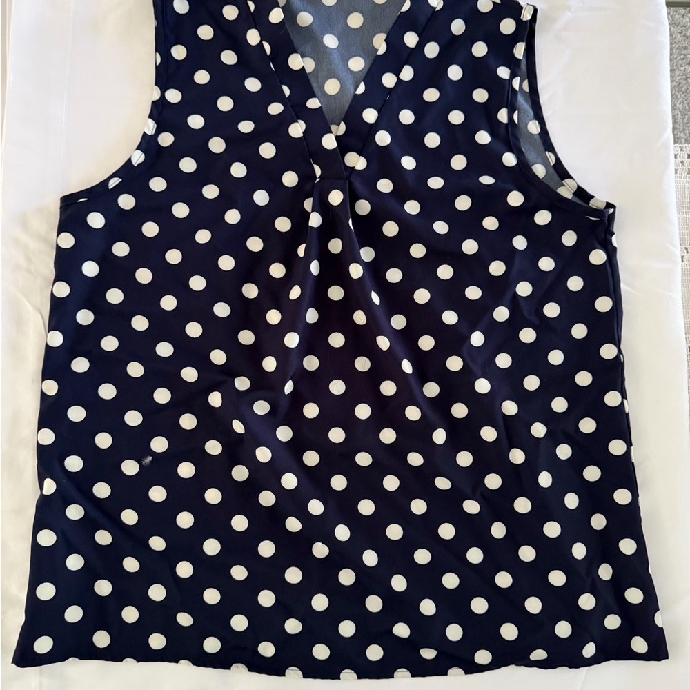 Polka Dot V-Neck Sleeveless Top - Black & White, Women’s Size Large